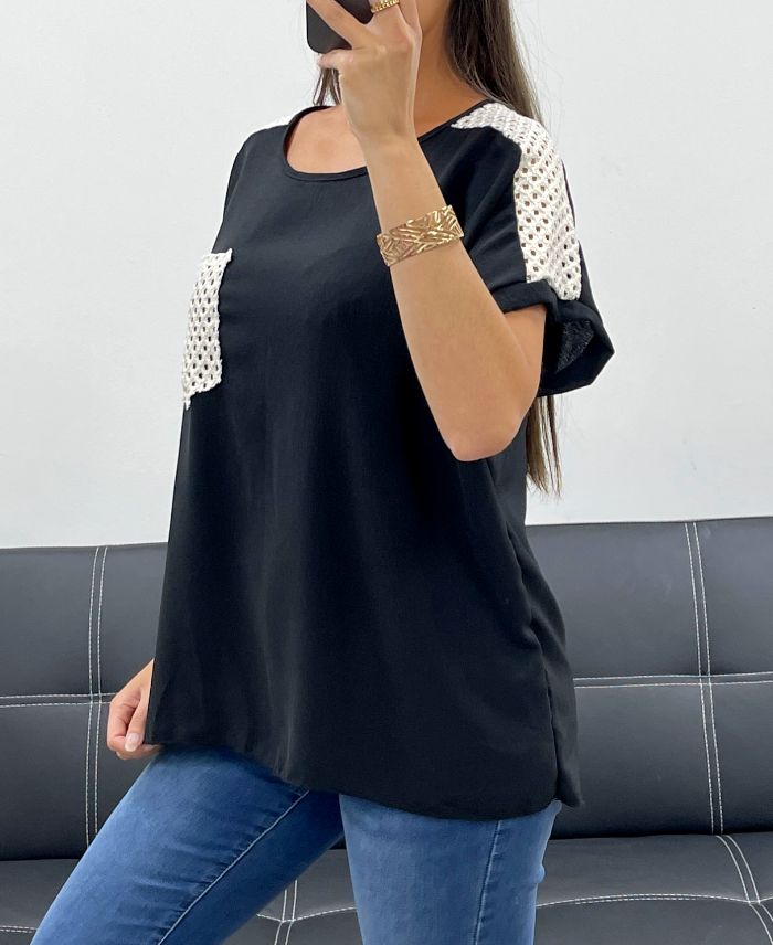 Top Crochet Noir TU jusqu'au 44