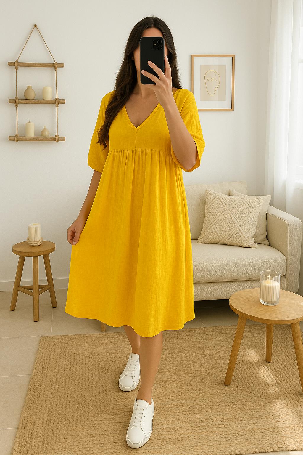 Robe Midi en Coto leger Jaune