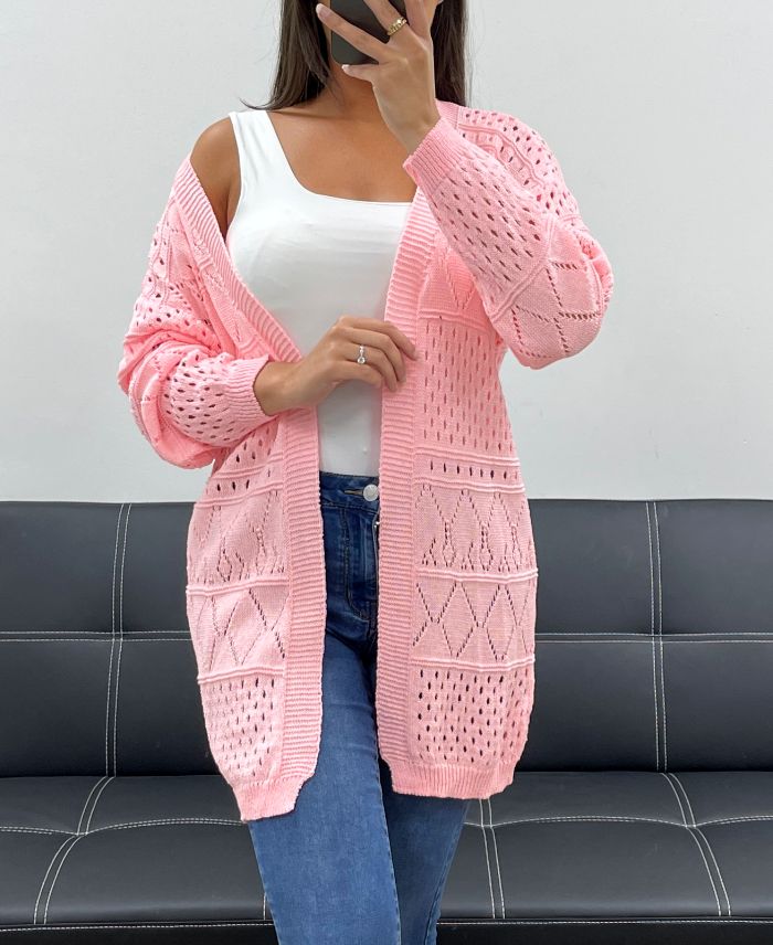 Gilet Ajouré Coton léger Rose Pastel