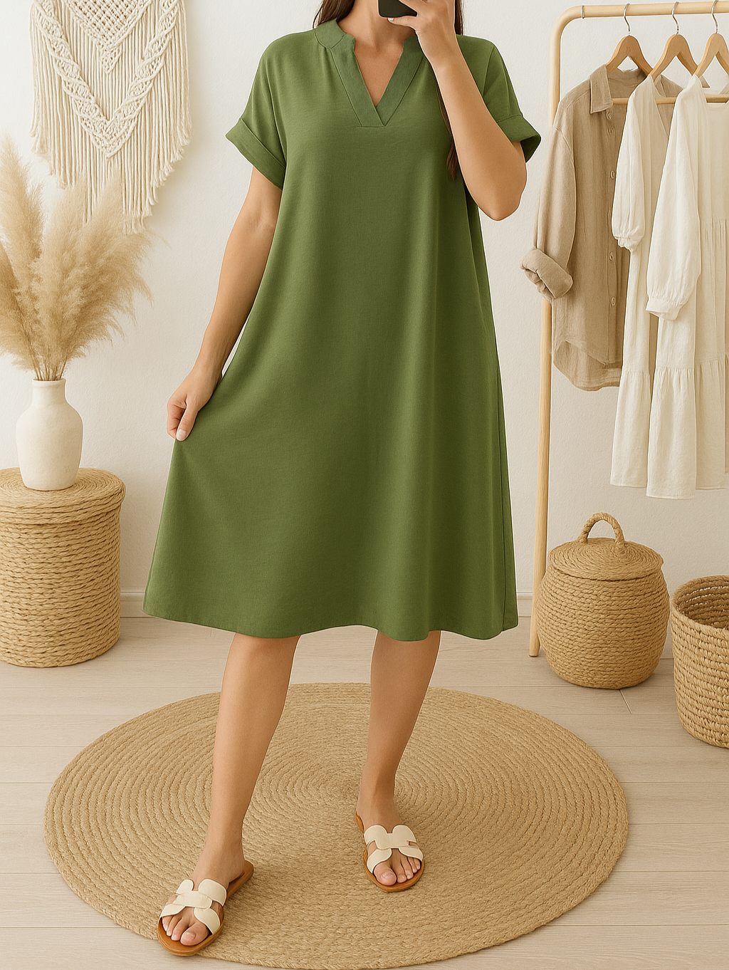 Robe Col chemise Kaki