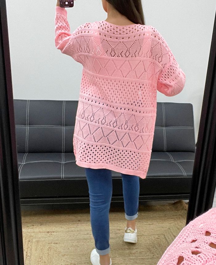 Gilet Ajouré Coton léger Rose Pastel