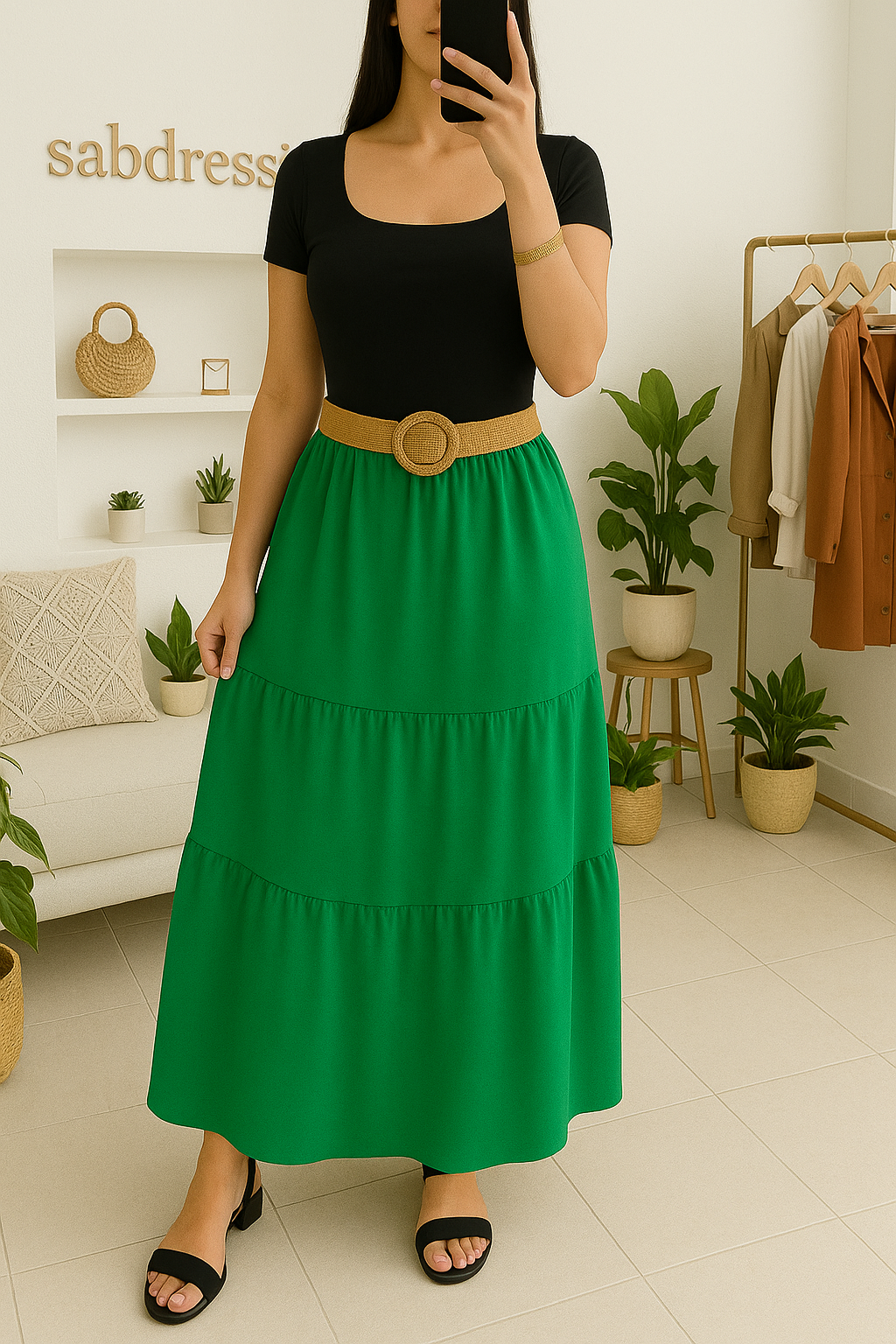 Jupe longue + ceinture Verte