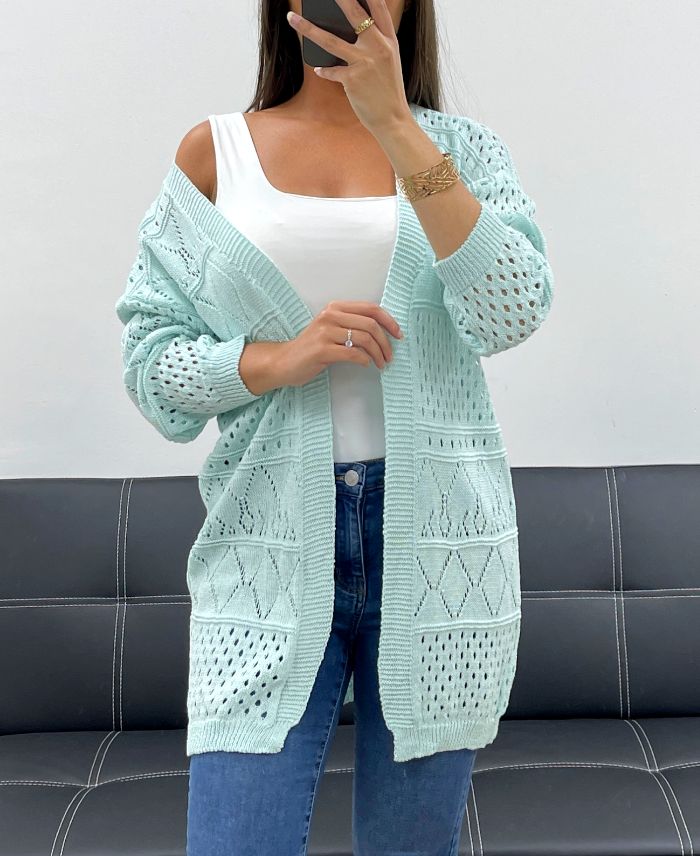 Gilet Ajouré Coton léger Vert Pastel