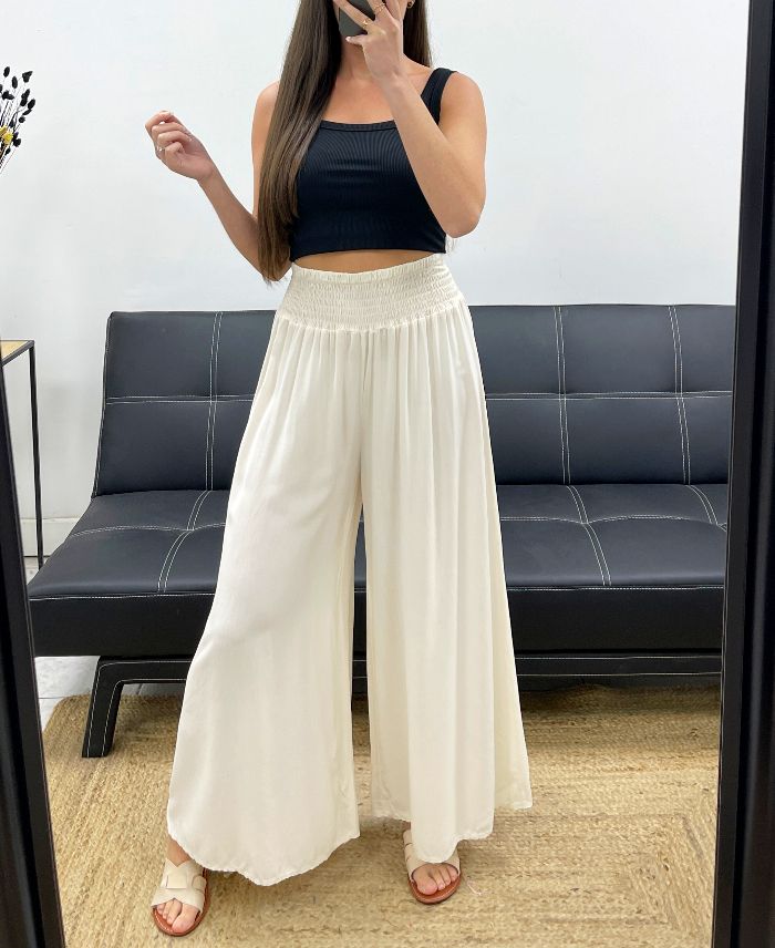 Pantalon Large Fluide Crème taille jusqu'au 44