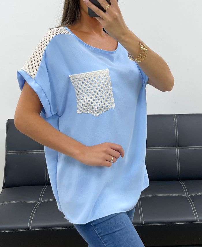 Top Crochet Bleu Ciel TU jusqu'au 44