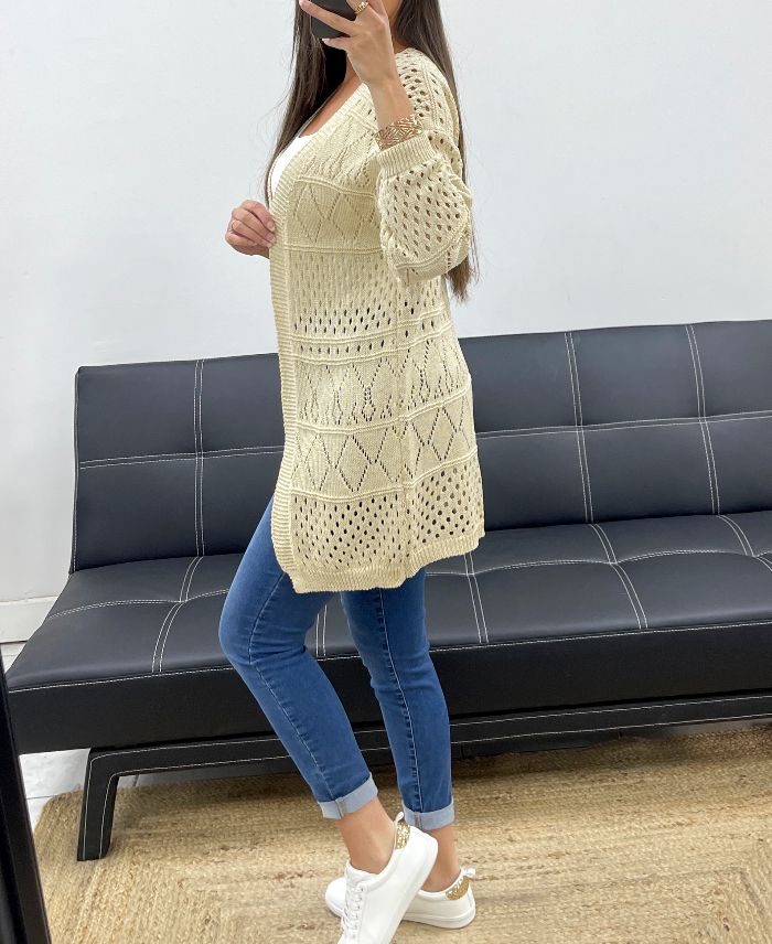 Gilet Ajouré Coton léger Beige
