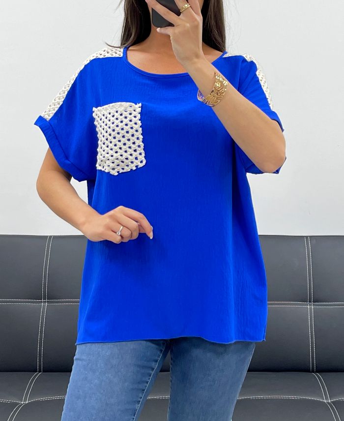 Top Crochet Bleu Royal TU jusqu'au 44