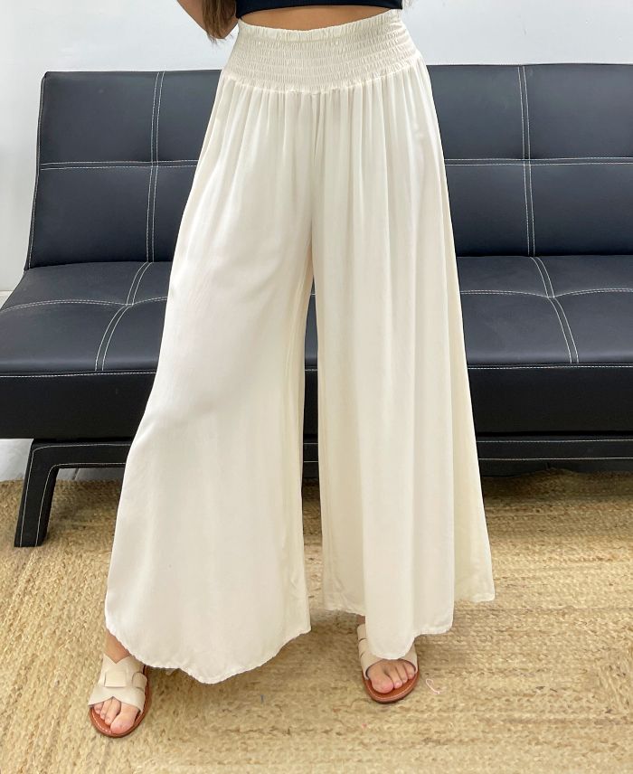 Pantalon Large Fluide Crème taille jusqu'au 44