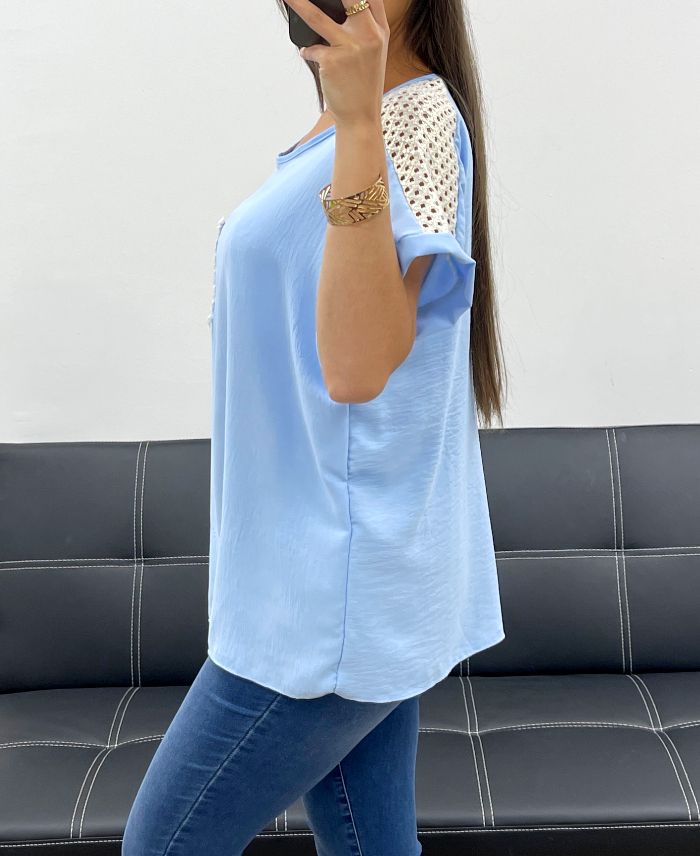 Top Crochet Bleu Ciel TU jusqu'au 44