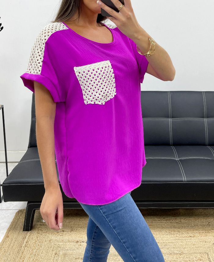 Top Crochet Mauve TU jusqu'au 44