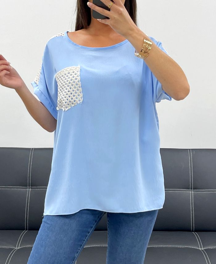 Top Crochet Bleu Ciel TU jusqu'au 44