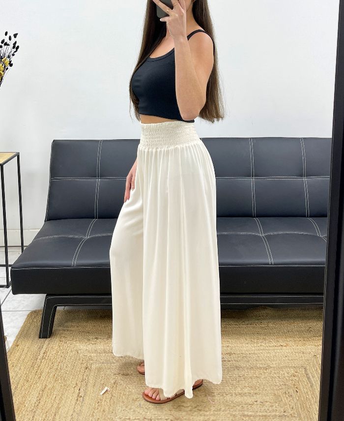 Pantalon Large Fluide Crème taille jusqu'au 44