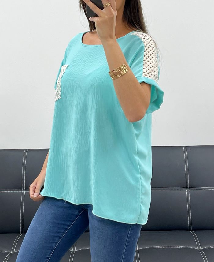 Top Crochet Turquoise TU jusqu'au 44