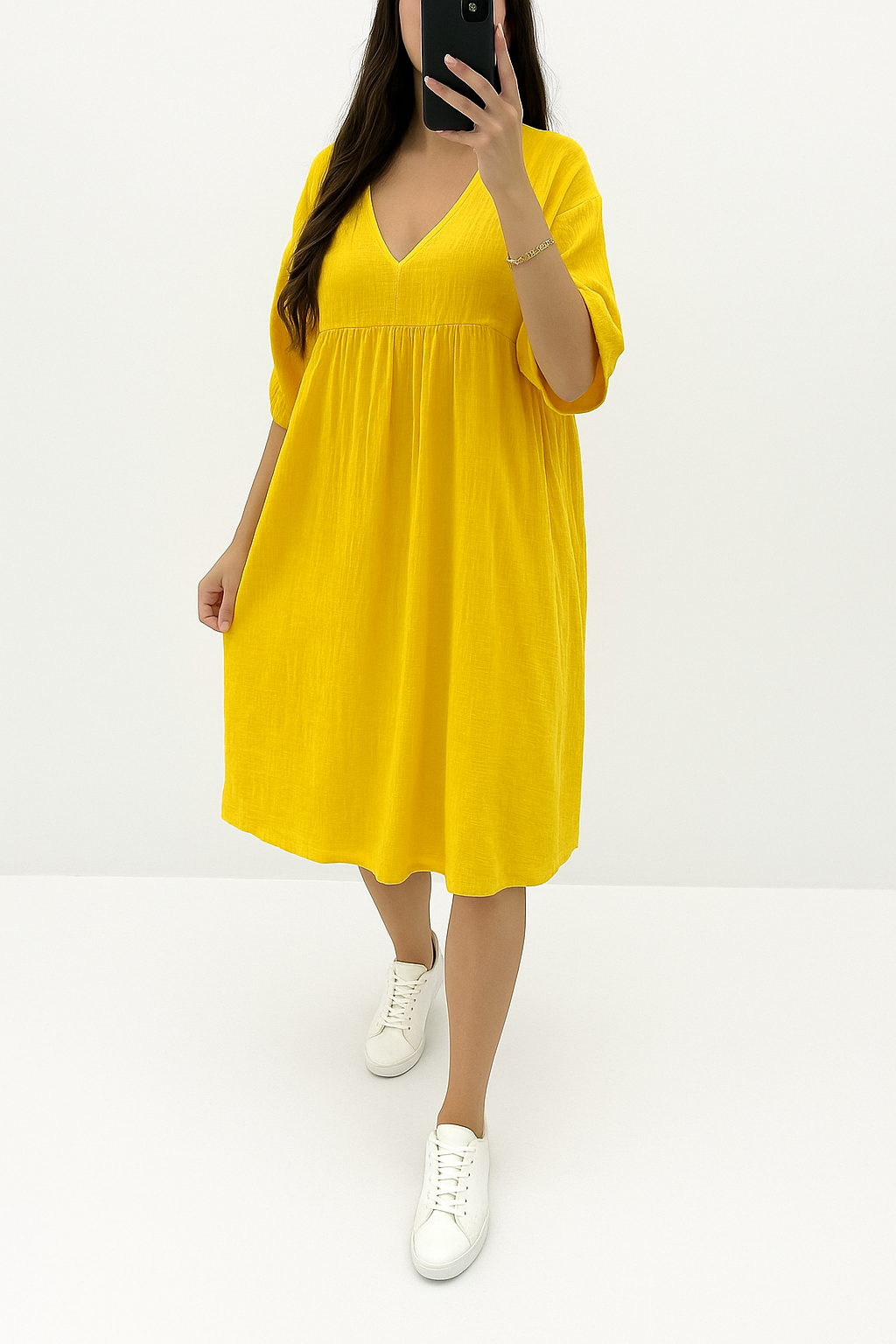 Robe Midi en Coto leger Jaune