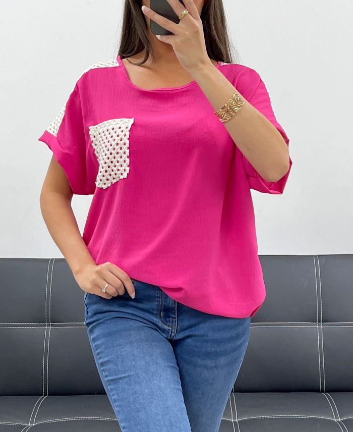Top Crochet Fushia TU jusqu'au 44