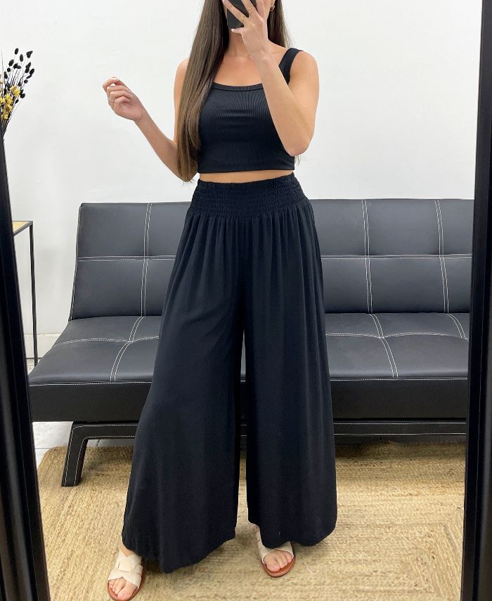 Pantalon Large Fluide Noir taille jusqu'au 44