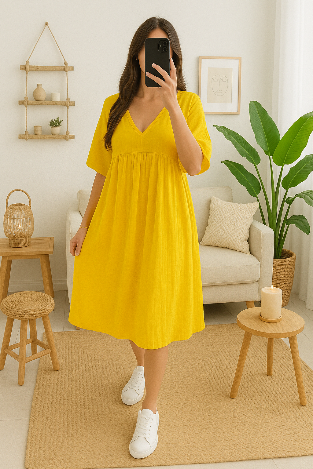 Robe Midi en Coto leger Jaune