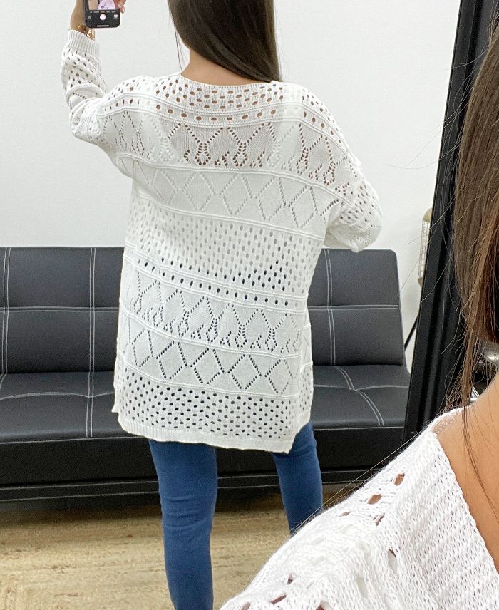 Gilet Ajouré Coton léger Blanc