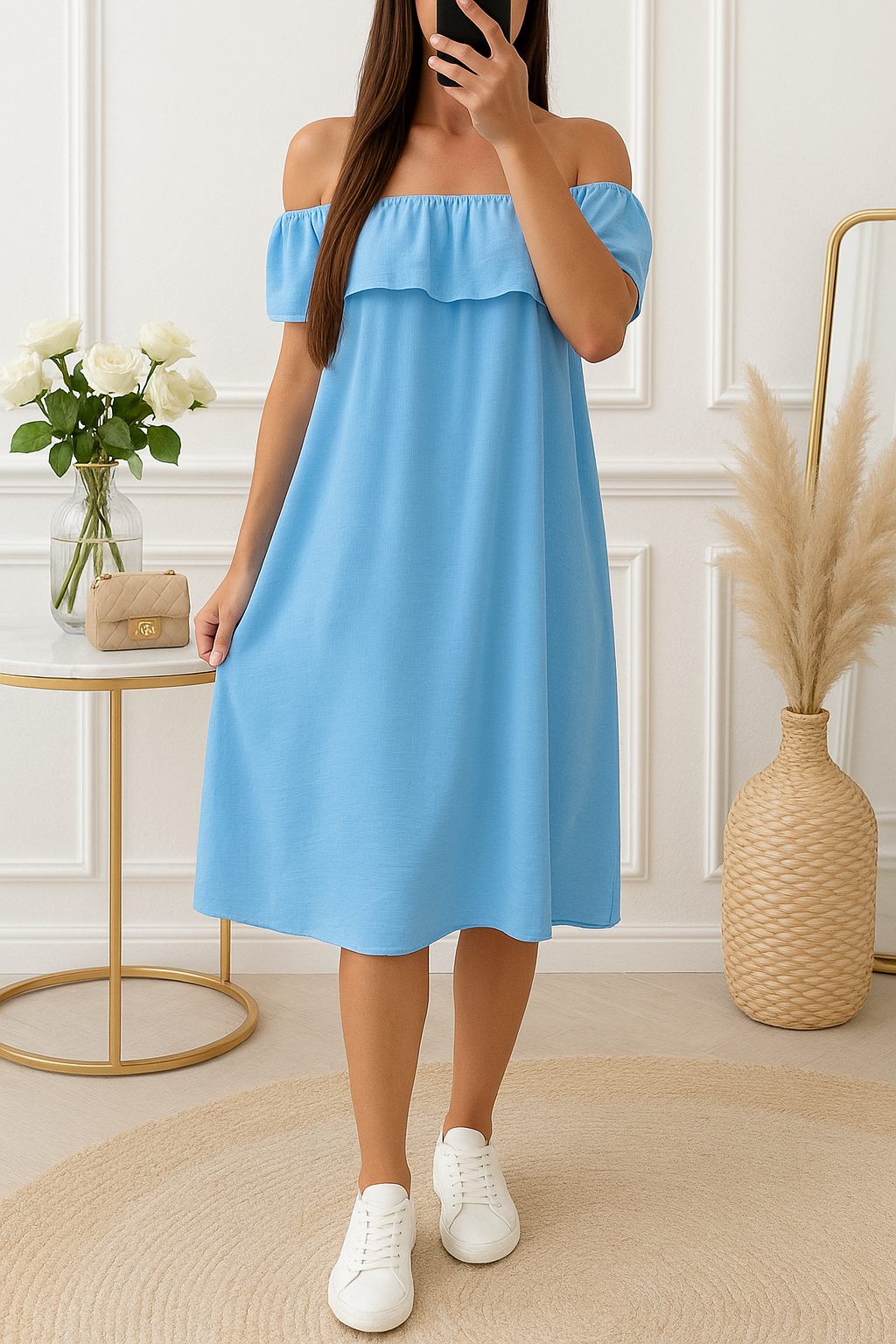 Robe Epaule dénudées Bleu