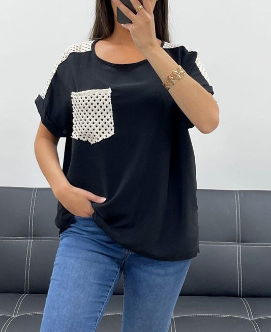 Top Crochet Noir TU jusqu'au 44