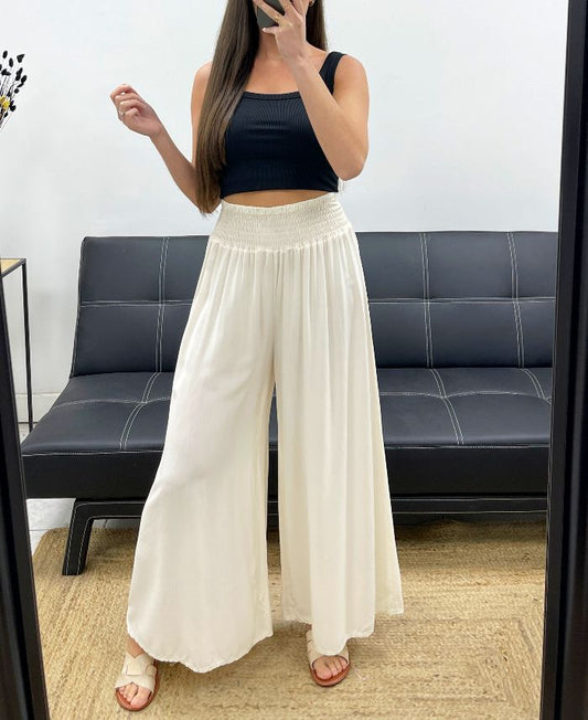 Pantalon Large Fluide Crème taille jusqu'au 44