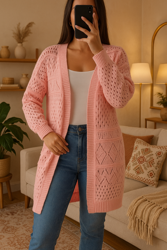 Gilet Ajouré Coton léger Rose Pastel
