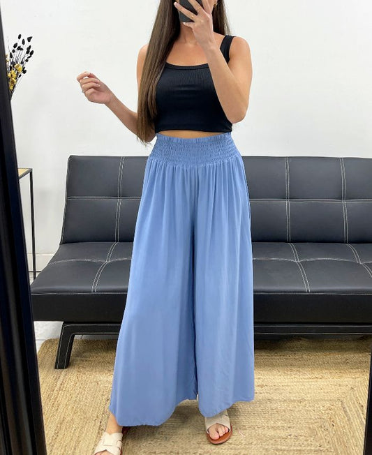 Pantalon Large Fluide Bleu taille jusqu'au 44