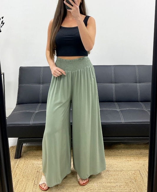 Pantalon Large Fluide Kaki taille jusqu'au 44
