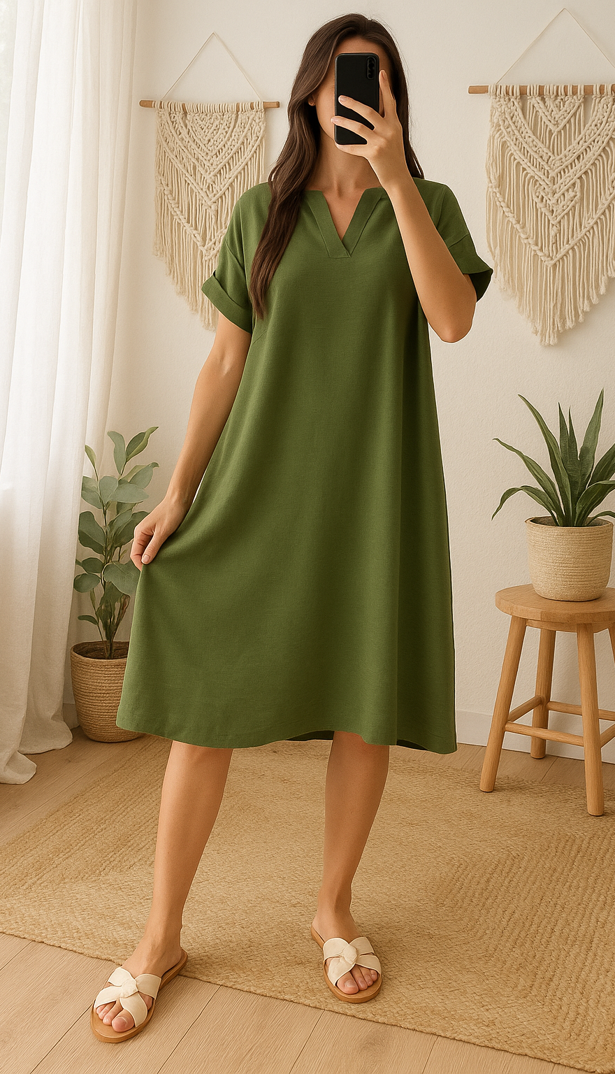 Robe Col chemise Kaki