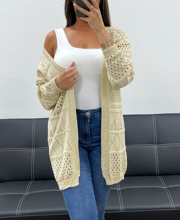 Gilet Ajouré Coton léger Beige