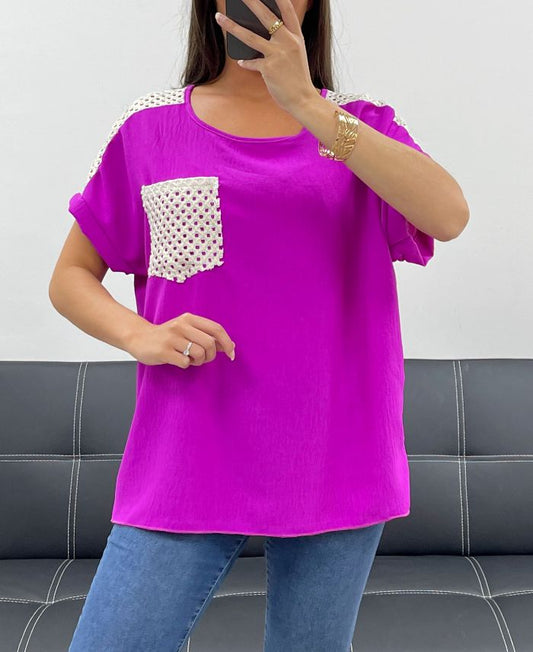 Top Crochet Mauve TU jusqu'au 44