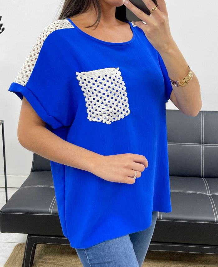 Top Crochet Bleu Royal TU jusqu'au 44