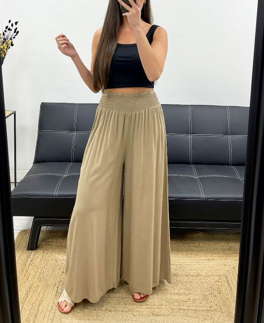 Pantalon Large Fluide Taupe taille jusqu'au 44