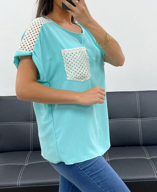 Top Crochet Turquoise TU jusqu'au 44
