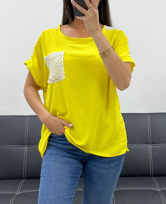 Top Crochet Jaune TU jusqu'au 44