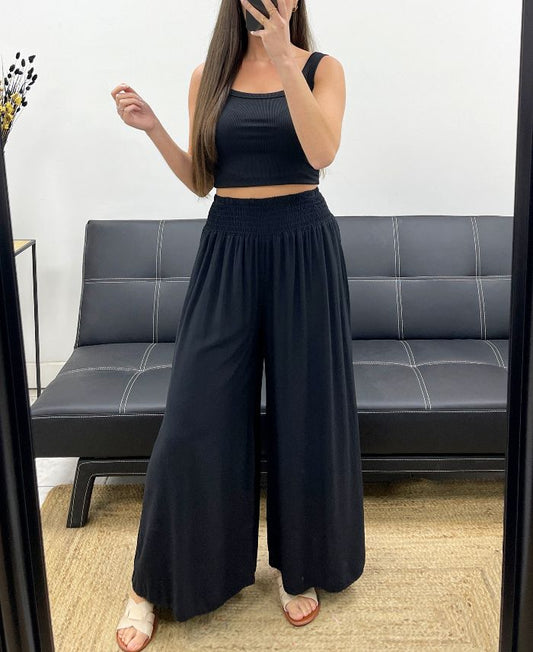Pantalon Large Fluide Noir taille jusqu'au 44